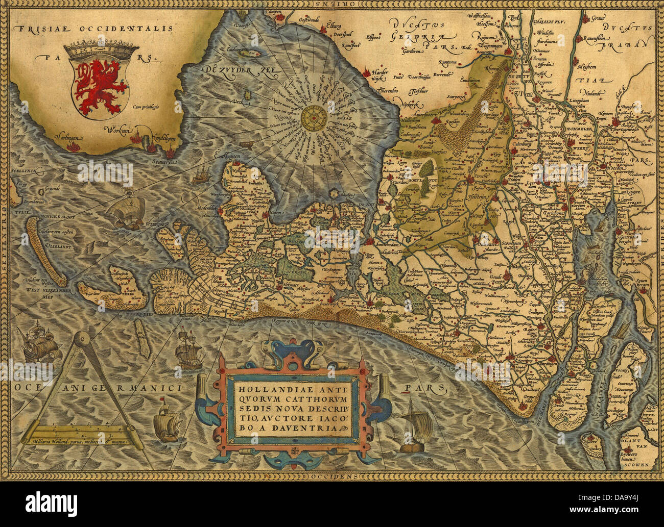 Mappa di antiquariato di Olanda, da Abraham Ortelius, circa 1570 Foto Stock