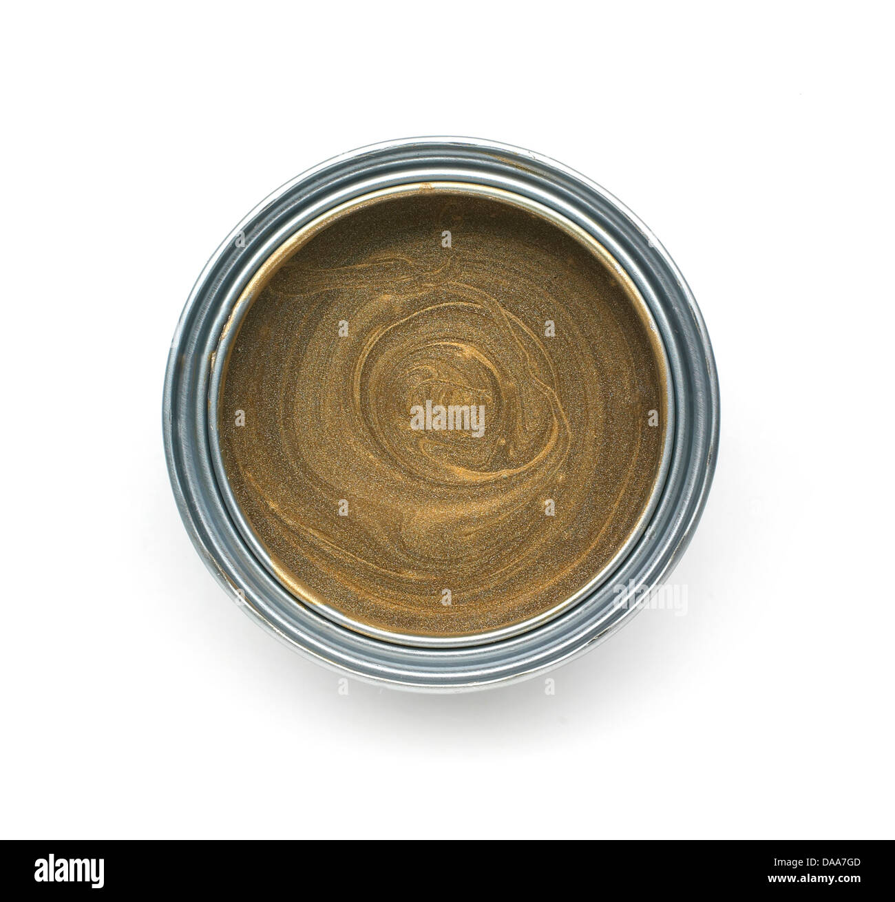 Pot di oro liquido tagliato fuori su uno sfondo bianco Foto Stock