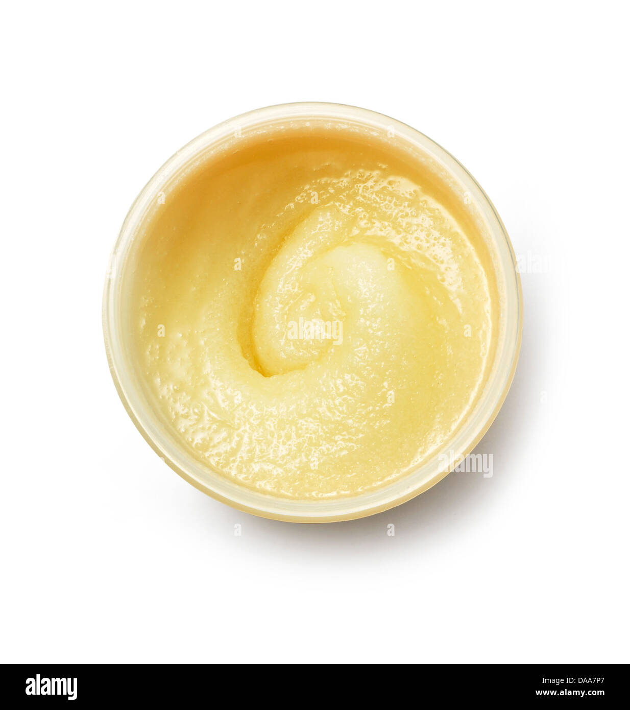 Giallo arancione crema gel poycut olio su uno sfondo bianco Foto Stock