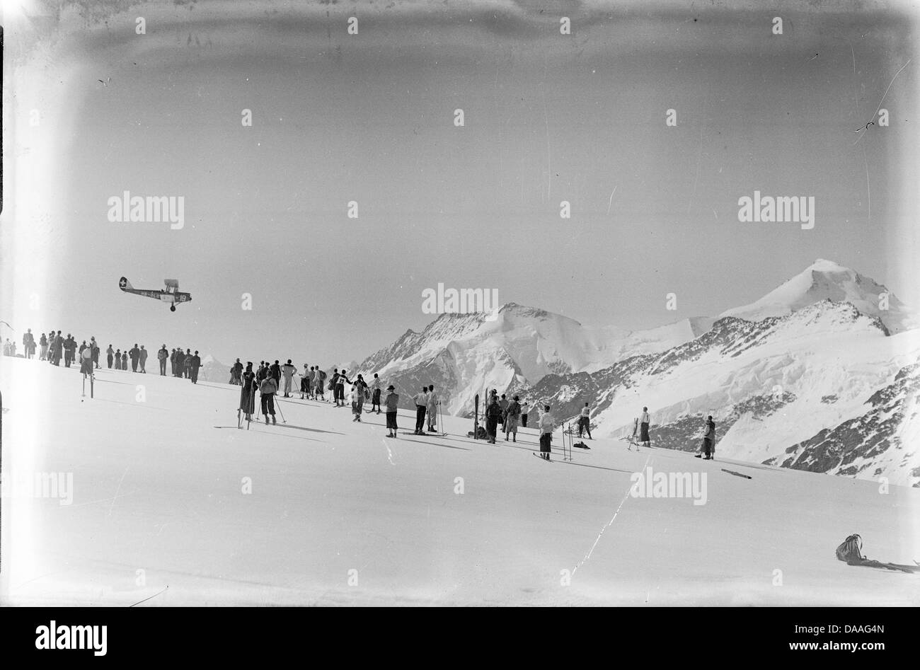 La Svizzera, Europa, Canton Berna, Oberland bernese e Vallese, ghiacciaio di Aletsch, aereo, double-decker, Jungfraustafette, nel 1939, Foto Stock