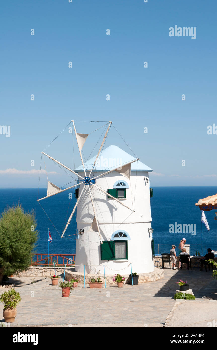 Mulino a vento sul Capo Skinari, Zante, Grecia Foto Stock