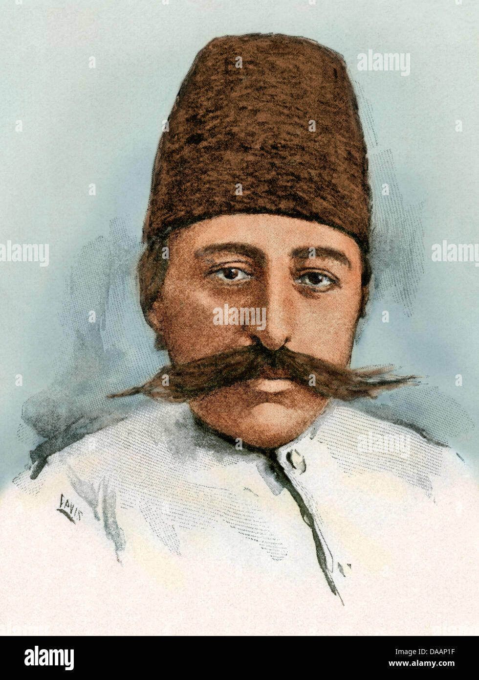 Mozaffar ad-Din Shah Qajar, Scià dell'Iran dopo l assassinio di suo padre nel 1896. Colorate a mano di mezzitoni una illustrazione Foto Stock