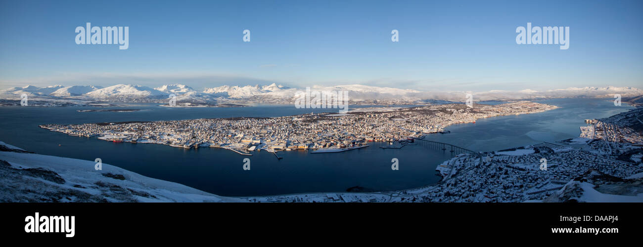 L'Artico, vantage point, montagne, Europa, mare, Norvegia, panorama, Scandinavia, paese, città, Tromsö, inverno, isola, isola, Trom Foto Stock