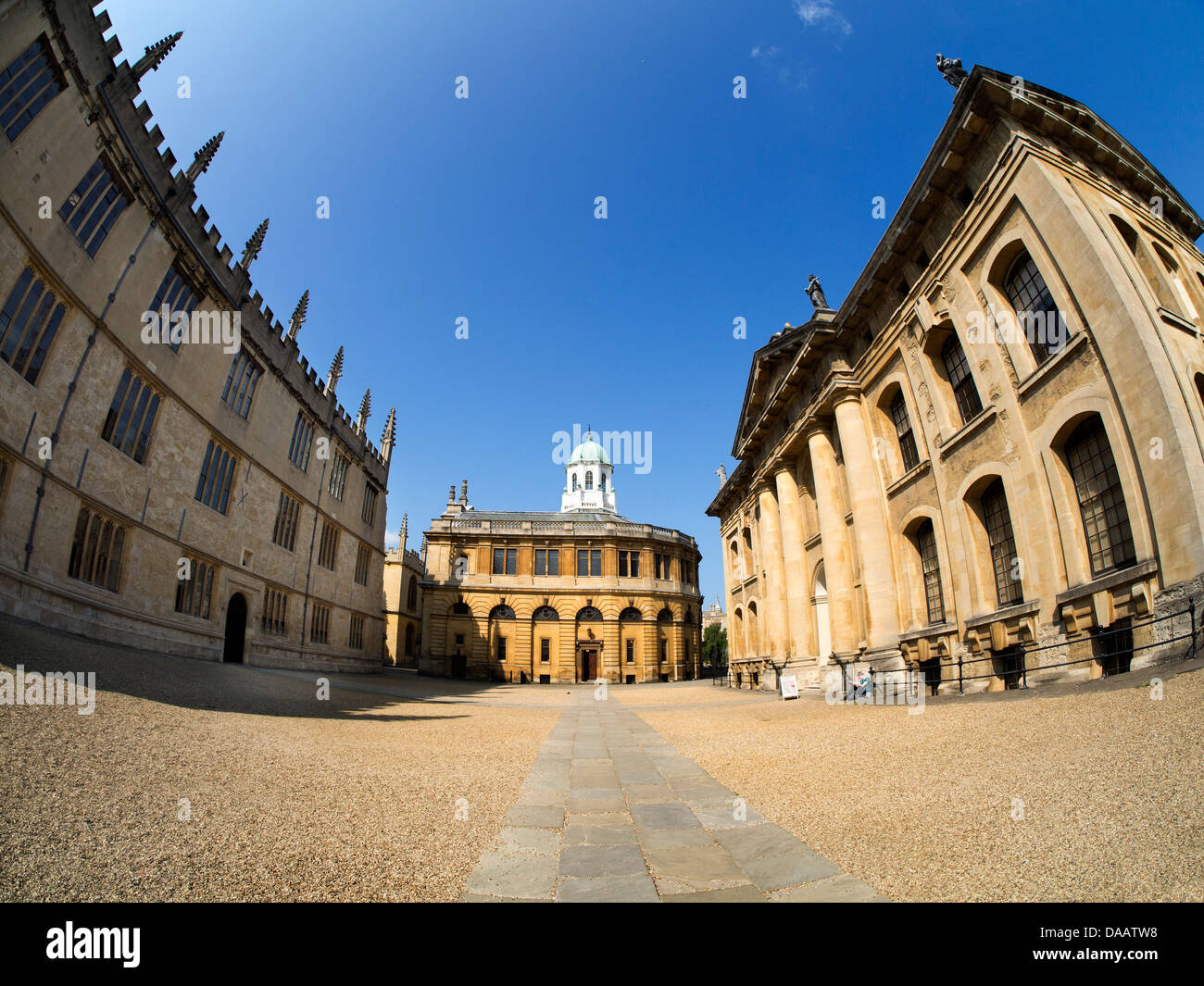 Il Clarendon, Sheldonian Theatre e la Libreria di Bodleian, Oxford - Vista fisheye 3 Foto Stock