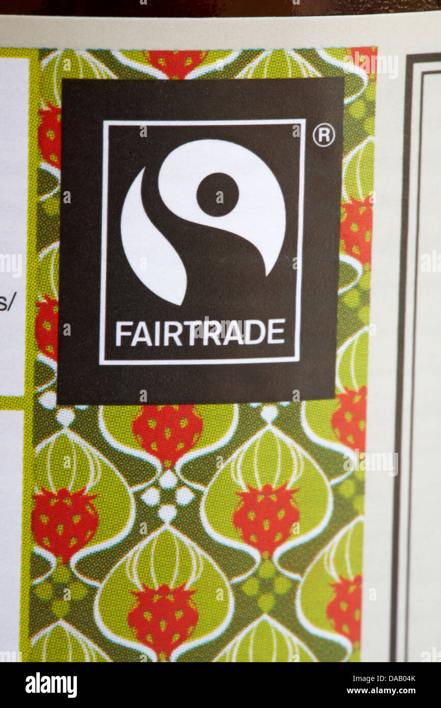 Fairtrade logo sul vasetto di marmellata - Fairtrade simbolo logo del commercio equo e solidale Foto Stock