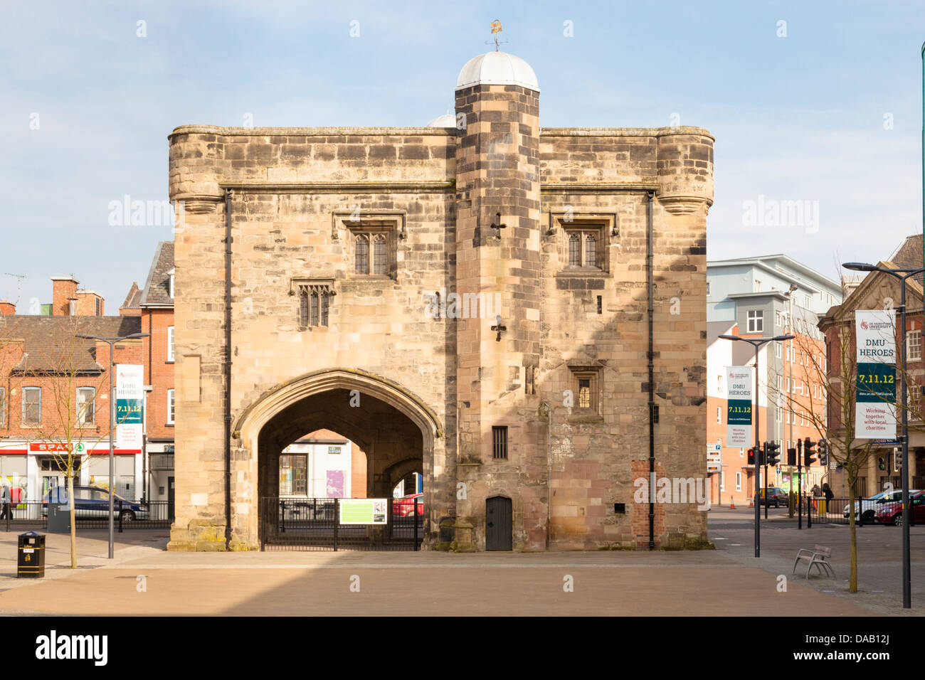 La rivista medievale Gateway, Leicester, England, Regno Unito, del XV secolo ha un grado che ho elencato la costruzione. Foto Stock