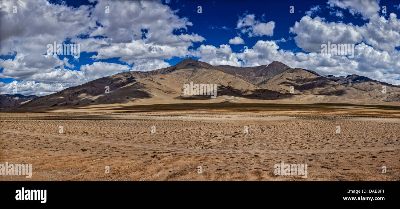 Panorama del paesaggio himalayano in Himalaya lungo Manali-Leh road. Himachal Pradesh, India Foto Stock