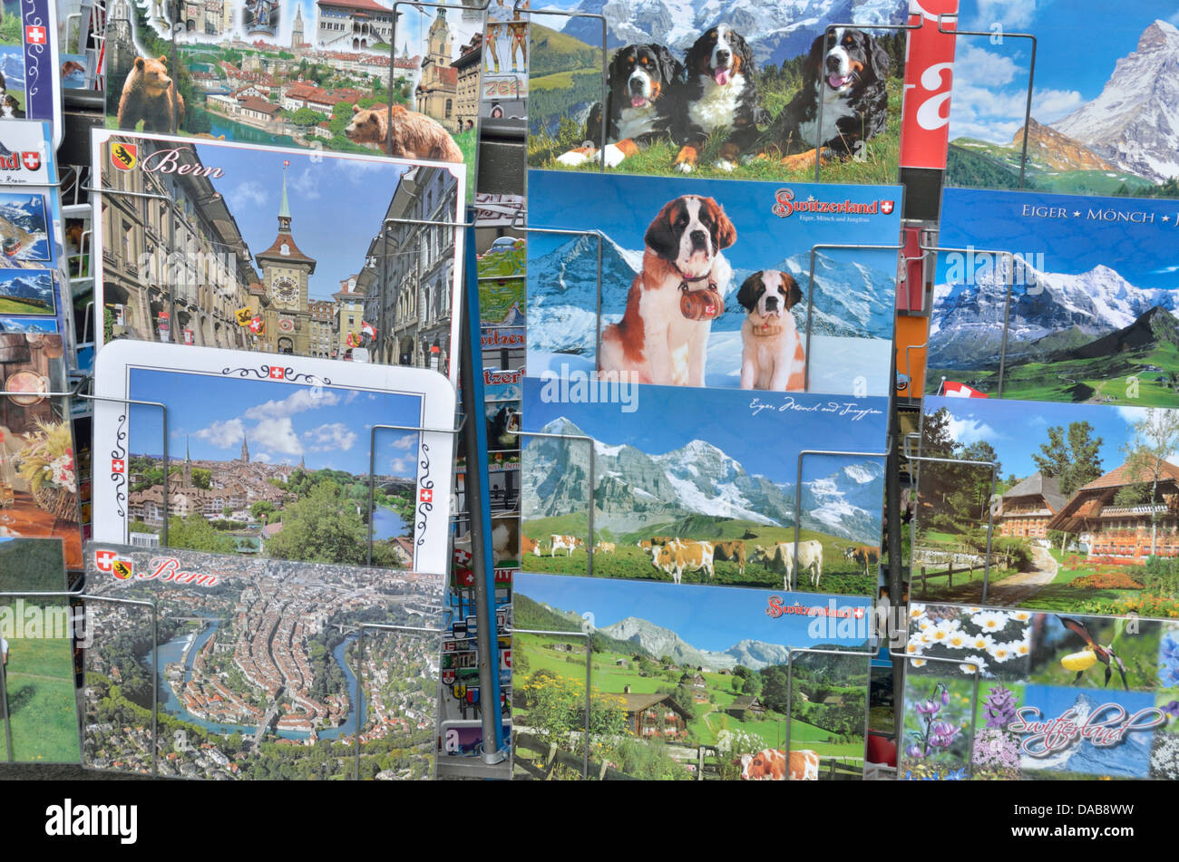 Un display di Swiss cartoline Foto Stock