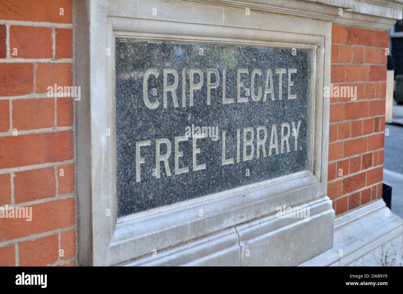 L'ex Cripplegate libreria gratuita, Finsbury, Barbican, Londra, Regno Unito Foto Stock