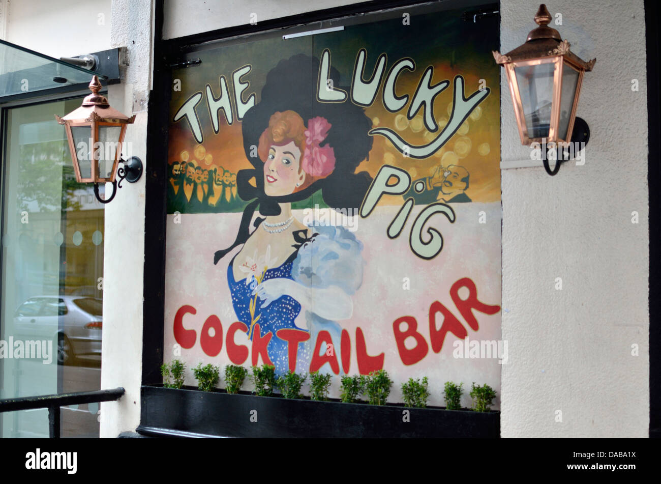 Lucky Pig Cocktail Bar in Clipstone Street, Fitzrovia, London, Regno Unito Foto Stock