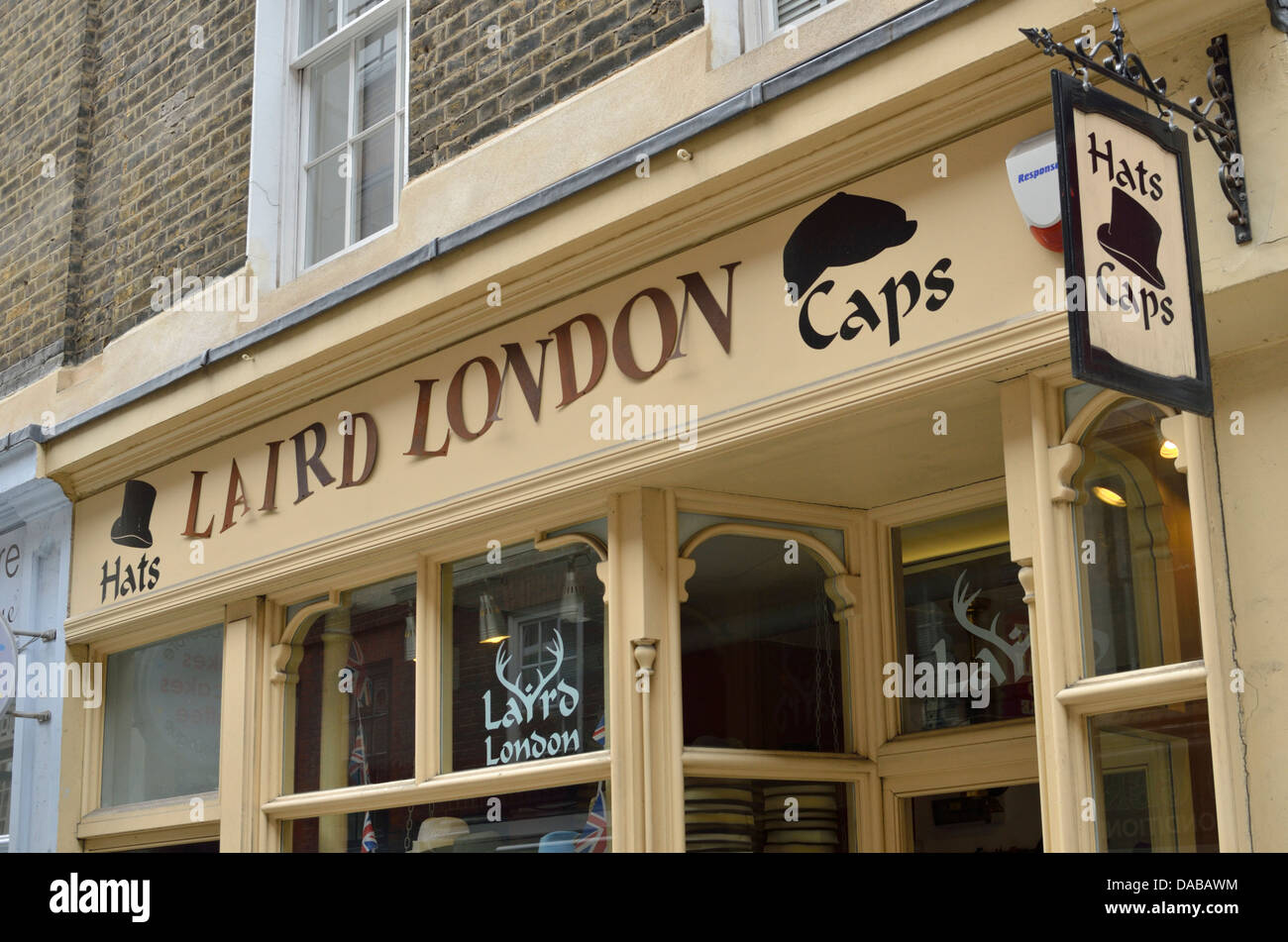 Laird Londra uomini hat e cappuccio shop nella nuova riga, Covent Garden di Londra, Regno Unito. Foto Stock