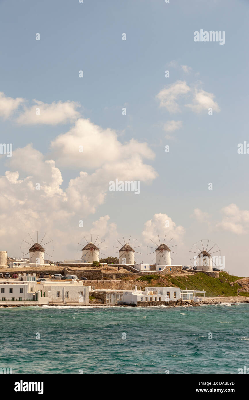 I cinque famosi mulini a vento, Chora, Mykonos, Mykonos, Grecia Foto Stock