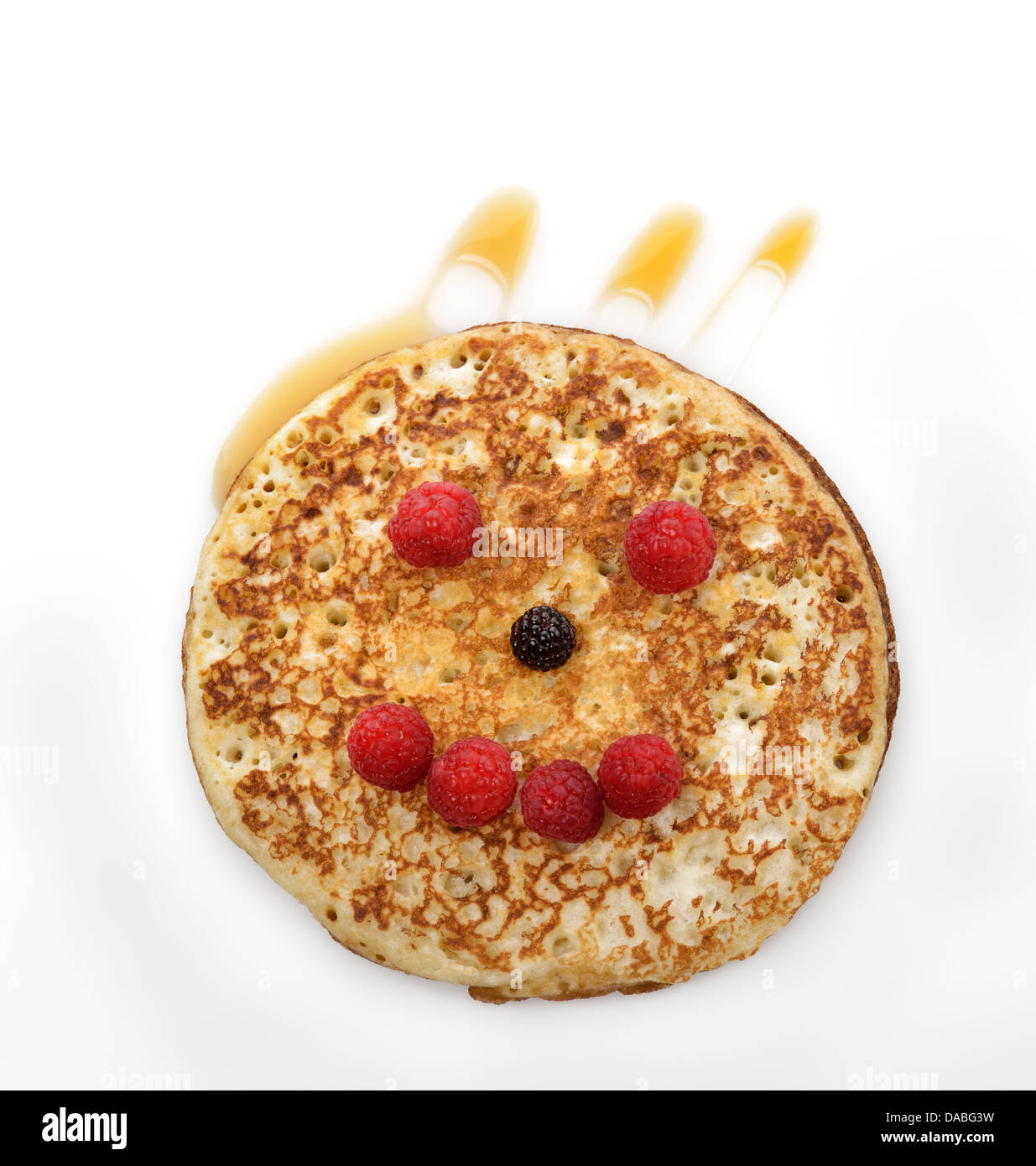 Pancake con sciroppo d'acero e bacche ,vista superiore Foto Stock