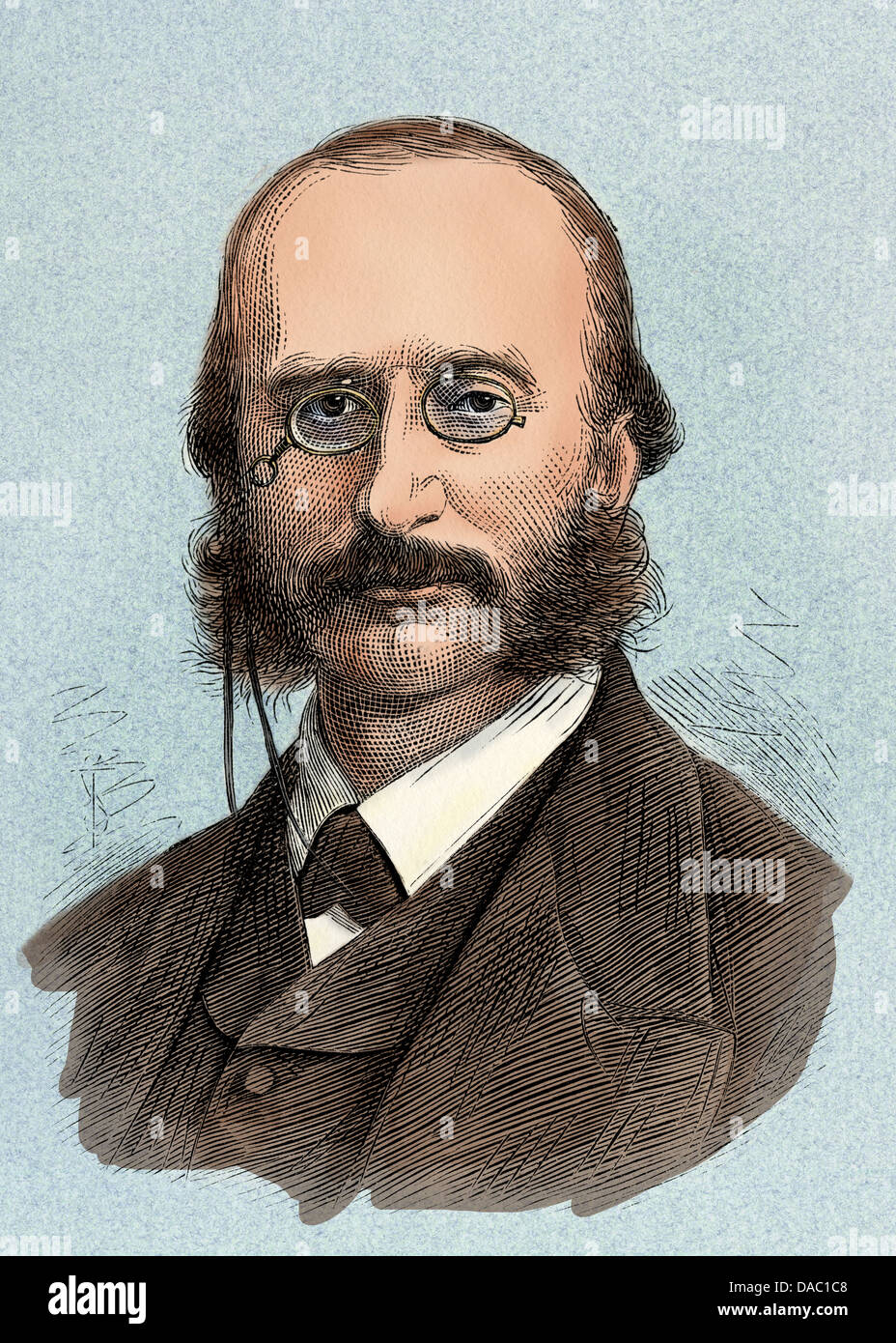 Ritratto del compositore Jacques Offenbach. Colorate a mano la xilografia Foto Stock