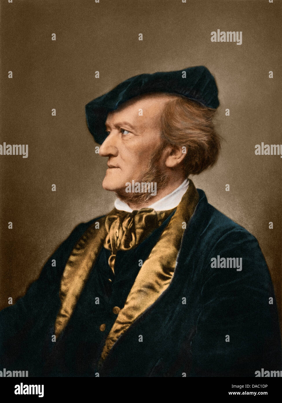 Ritratto del compositore Richard Wagner. Colorate digitalmente fotoincisione Foto Stock