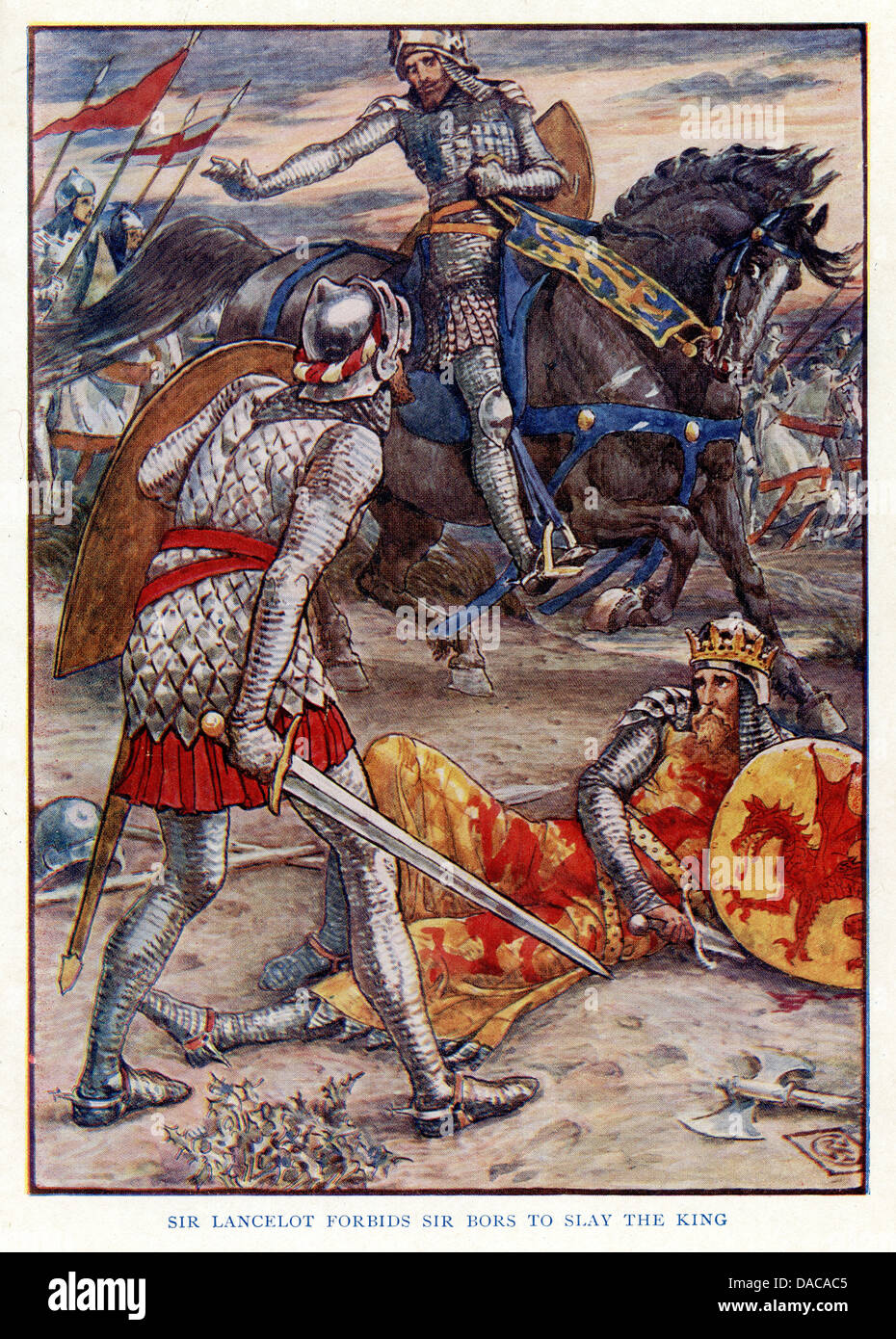 Sir Lancelot vieta Sir Bors per uccidere il re, Re Artù Cavalieri, Walter gru Foto Stock
