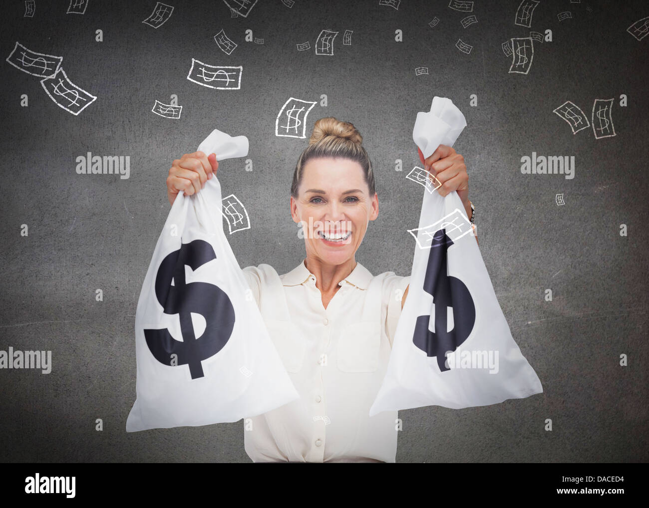 Imprenditrice azienda sacchi di contanti Foto Stock