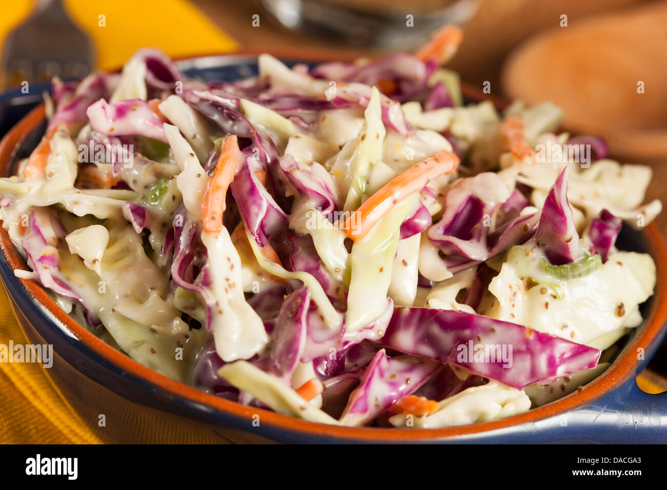 Coleslaw fatti in casa con il cavolo tagliato a listarelle, la carota e la lattuga Foto Stock