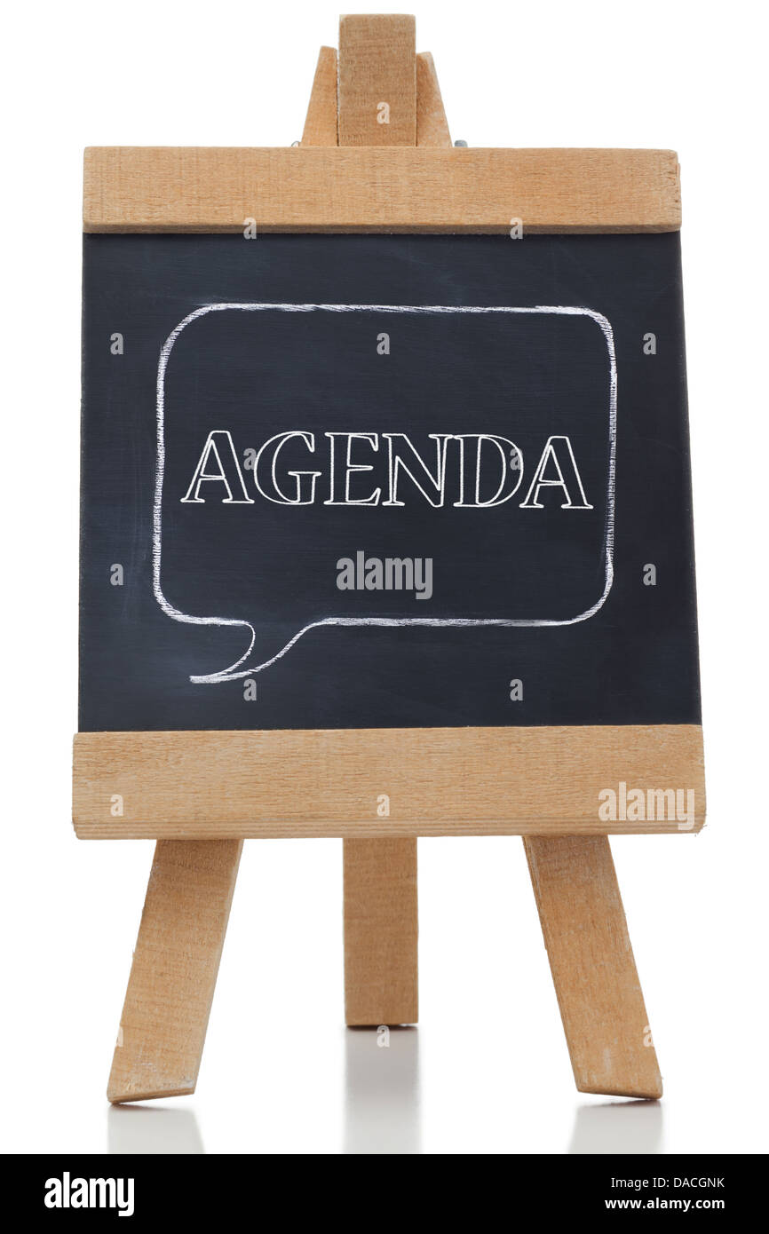 Agenda scritta su una lavagna Foto Stock
