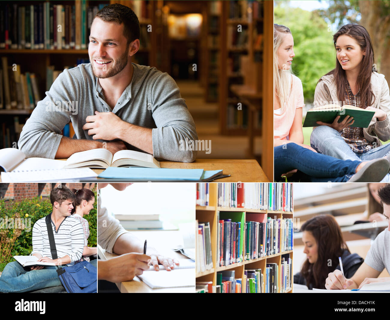 Collage di studenti la lettura di libri Foto Stock