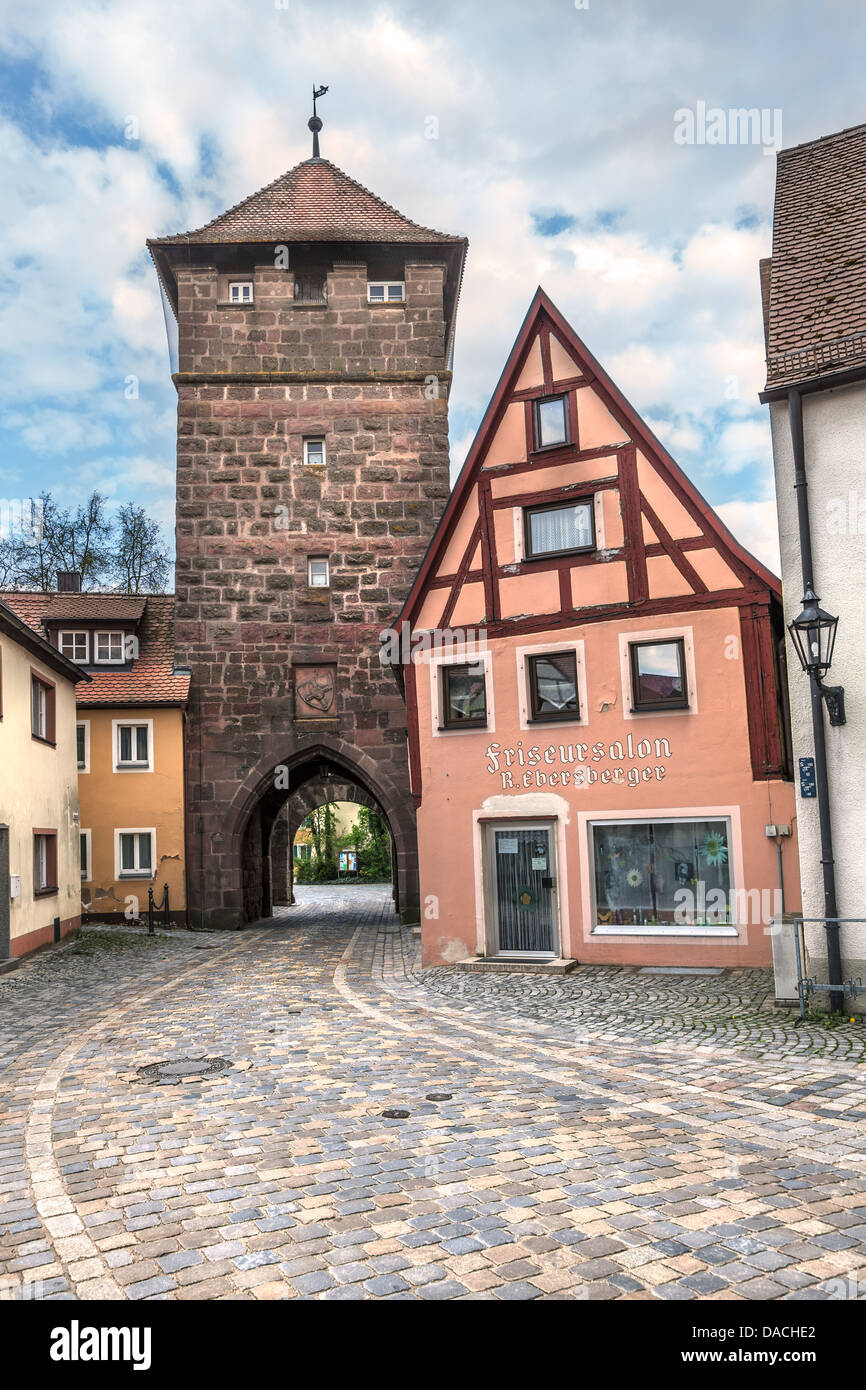 Town Gate tower, Wolframs-Eschenbach, Germania, Europa Foto Stock