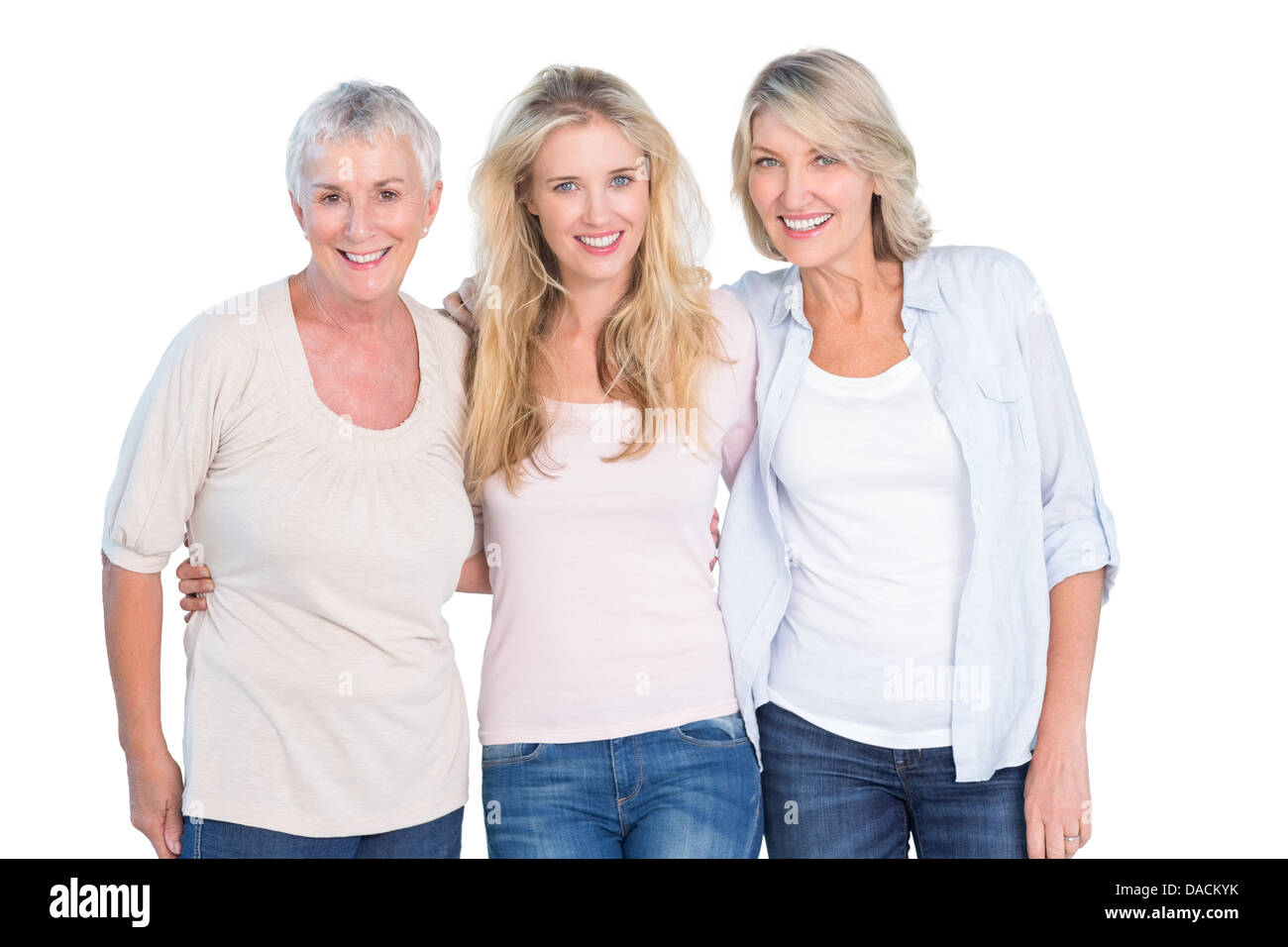 Tre generazioni di donne sorridente in telecamera Foto Stock