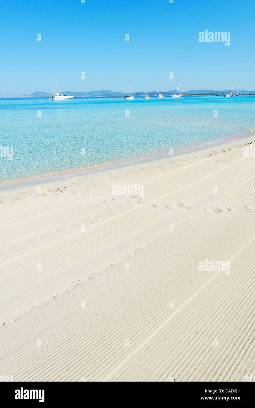 Spiaggia di Ses Illetes, Formentera, isole Baleari, Spagna, Mediterraneo, Europa Foto Stock