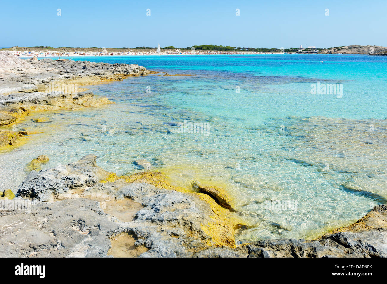 Spiaggia di Ses Illetes, Formentera, isole Baleari, Spagna, Mediterraneo, Europa Foto Stock