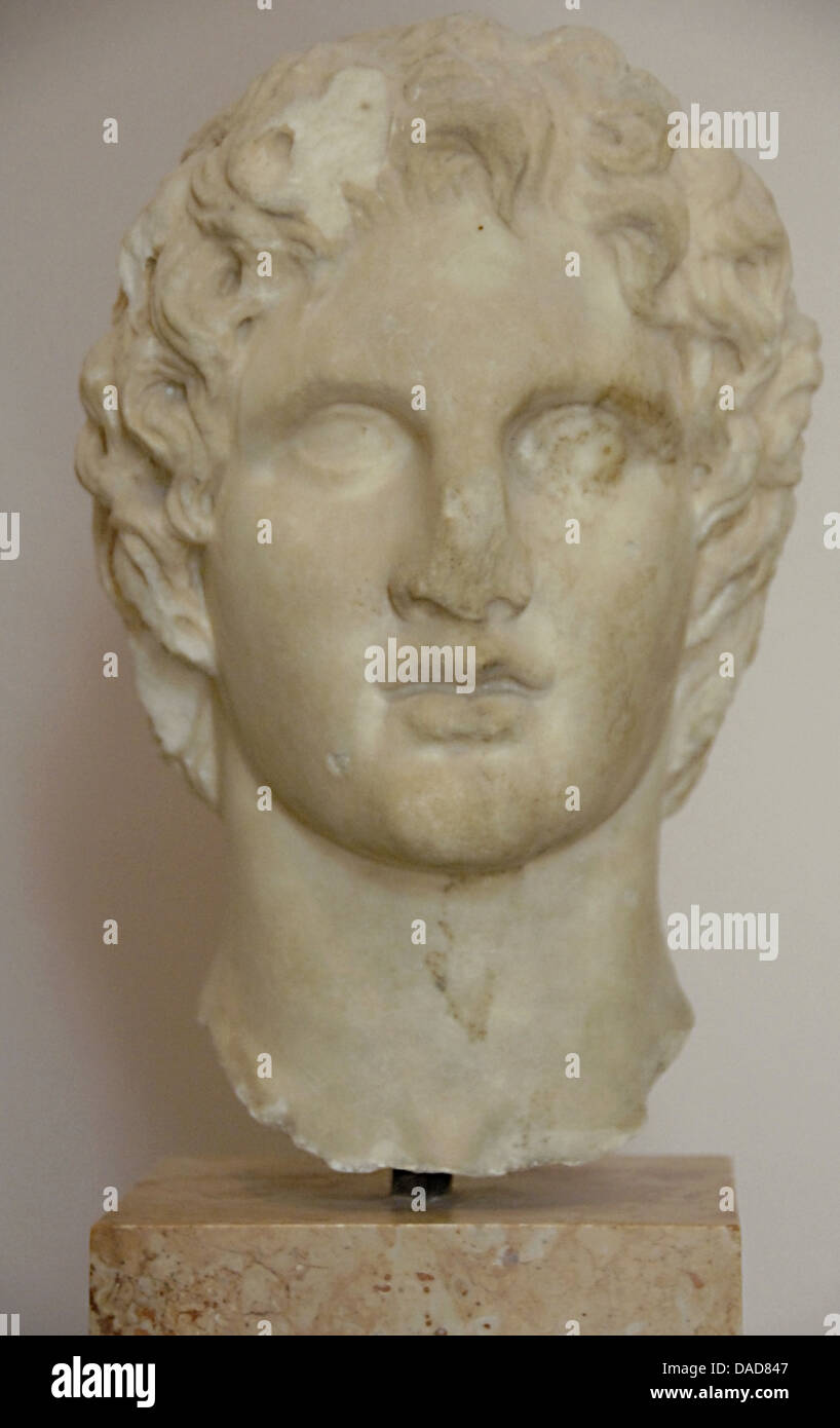 Alessandro il Grande (356-323 a.C.). Re di Macedon. Busto dello scultore Leochares, 330 AC. Museo dell'Acropoli. Atene. La Grecia. Foto Stock