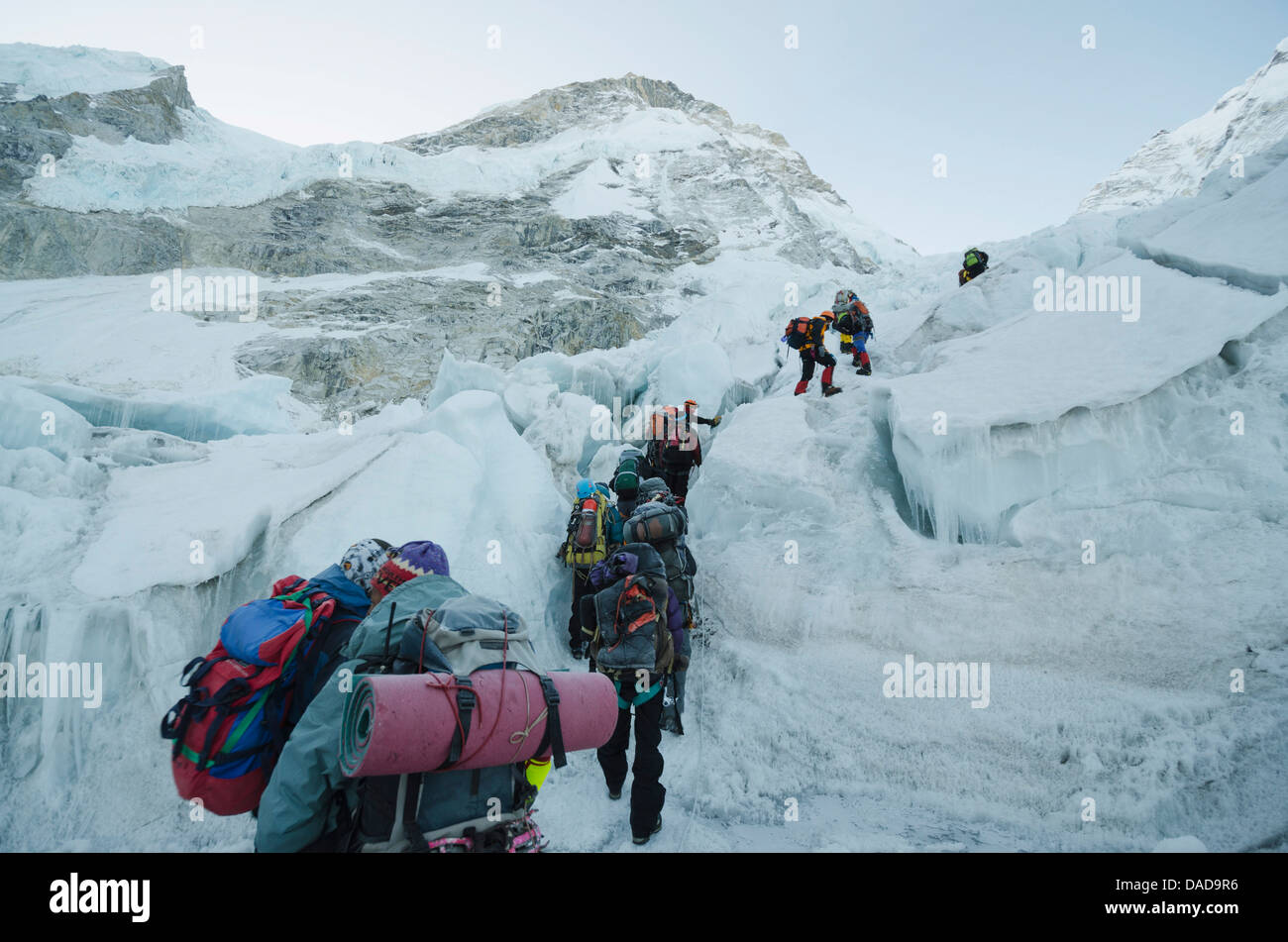 Il ghiacciaio Khumbu sul Monte Everest, Solu Khumbu Everest Regione, Parco Nazionale di Sagarmatha, sito UNESCO, Nepal Foto Stock