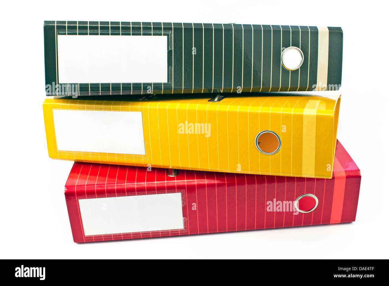 Tre colorate le cartelle di office isolato su bianco Foto Stock