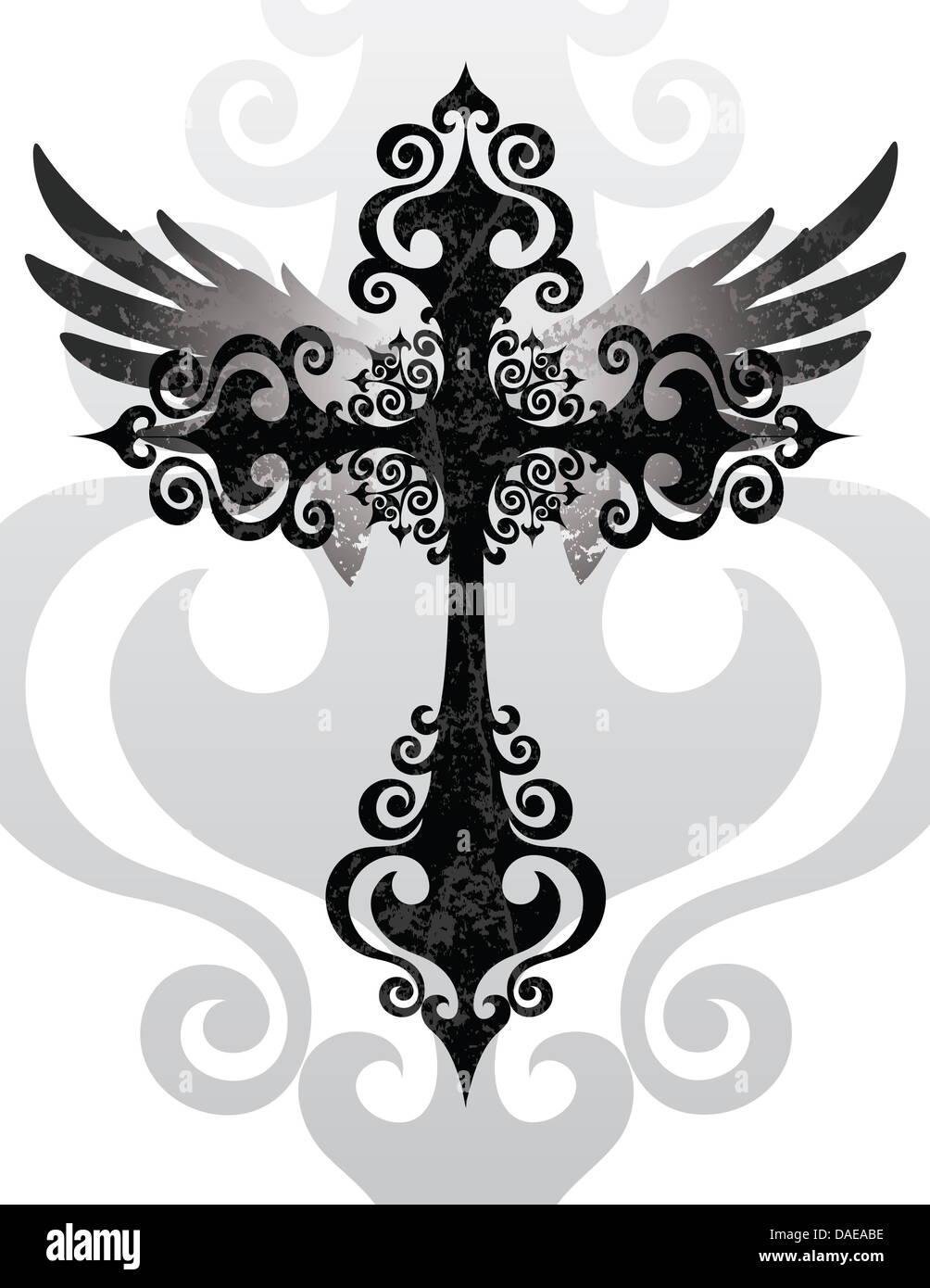 Croce stilizzata e ali d'angelo Foto stock - Alamy