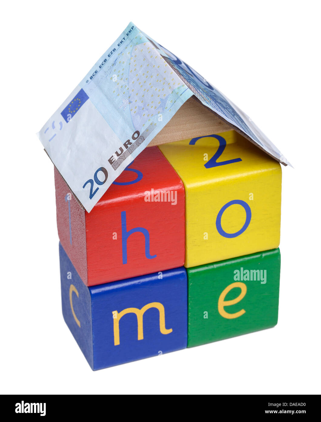 €20 nota sul tetto di una casa Foto Stock