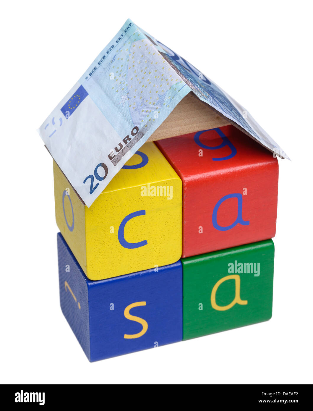 €20 nota sul tetto di una casa Foto Stock