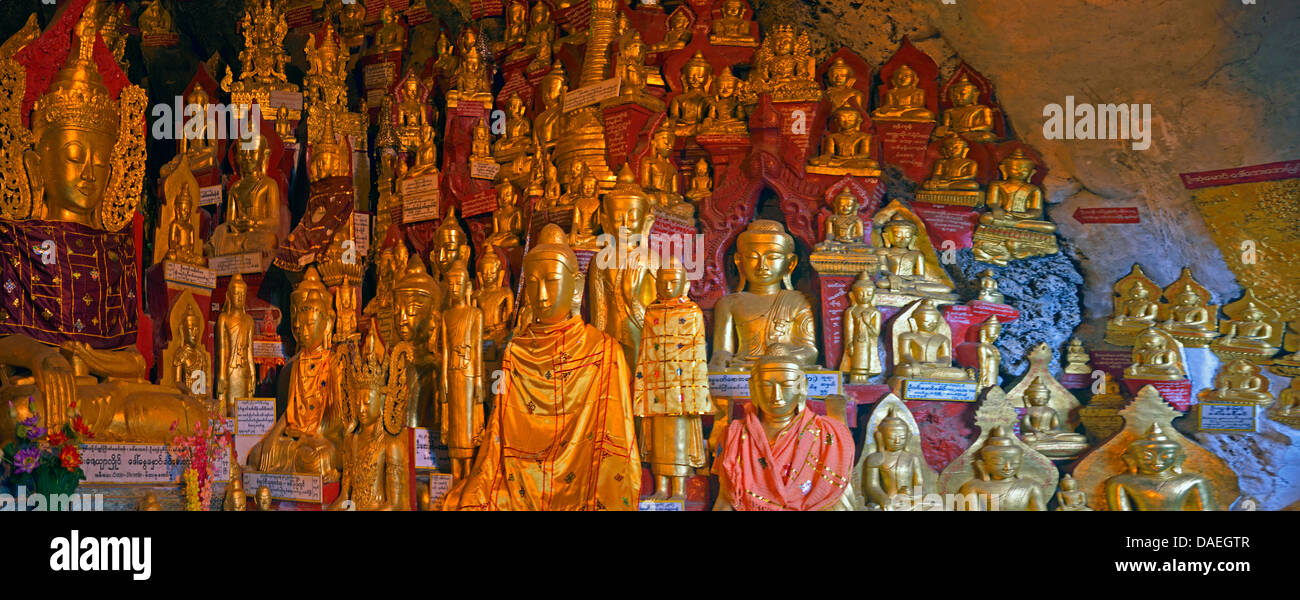 Consente di visualizzare in una delle grotte di Pindaya con loro oltre 8000 statue di Buddha, Birmania, Shan-Staat, Pindaya Foto Stock