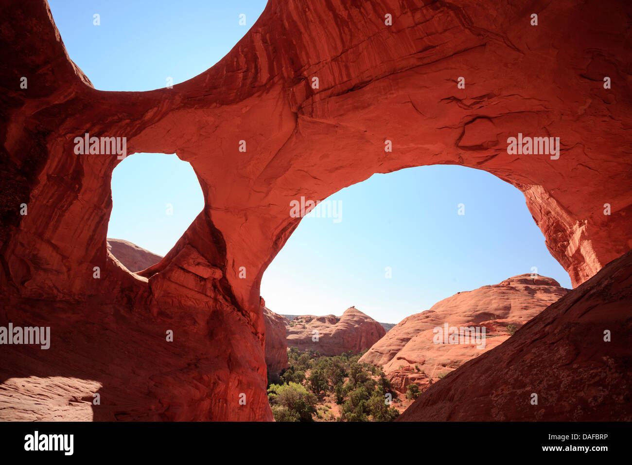 Stati Uniti d'America, Arizona Monument Valley, doppia arcata Foto Stock