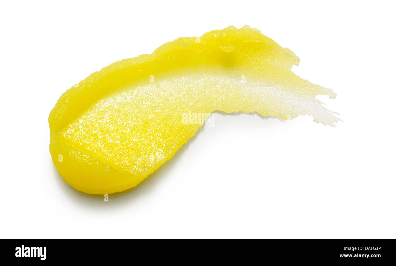 Giallo arancione crema gel olio tagliare su sfondo bianco Foto Stock