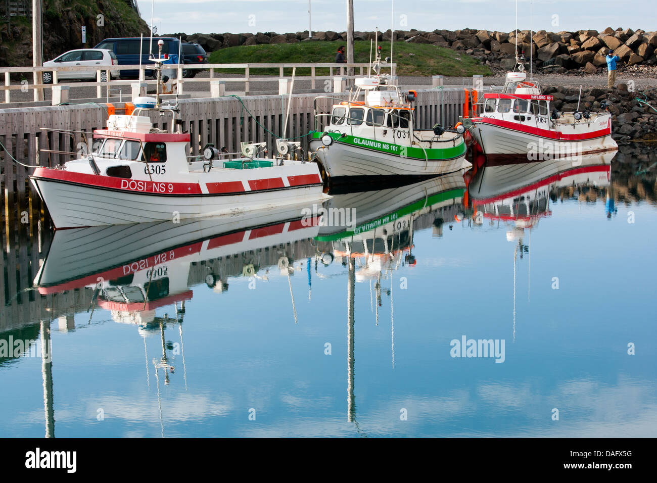 Borgarfjordur Harbour - vicino a Bakkagerdi, Islanda Orientale Foto Stock
