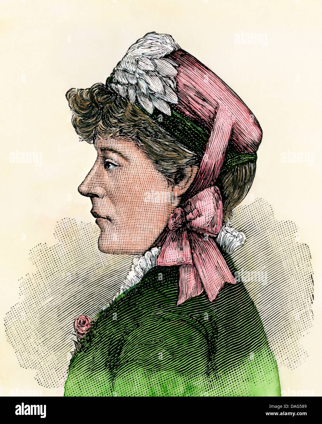 Rose Elizabeth Cleveland, sorella del presidente Grover Cleveland, 1885. Colorate a mano la xilografia Foto Stock