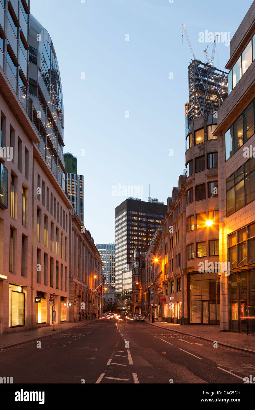 Gracechurch Street di notte,città di Londra, Inghilterra Foto Stock