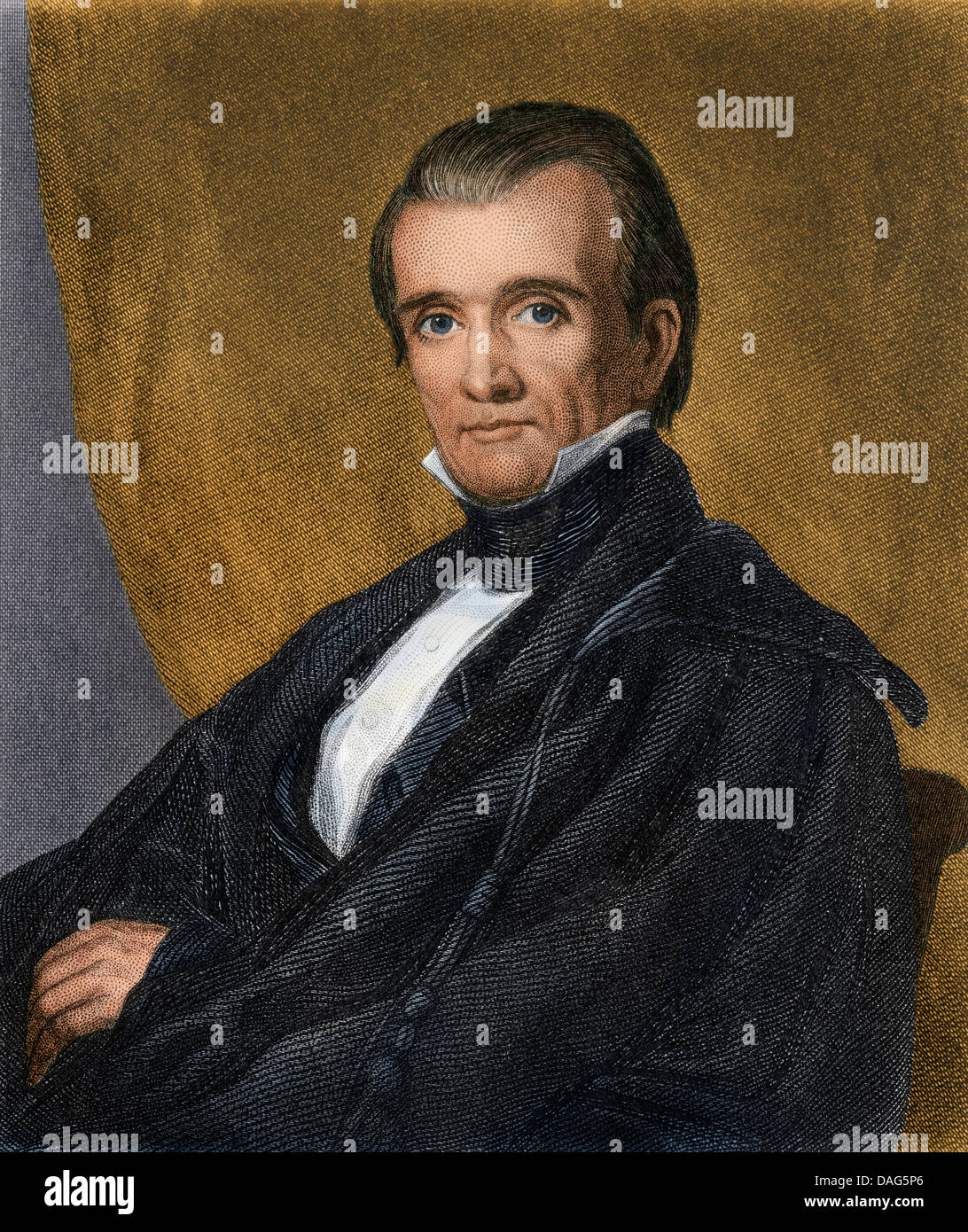 Ritratto del Presidente americano James K. Polk. Digitalmente incisione colorata Foto Stock