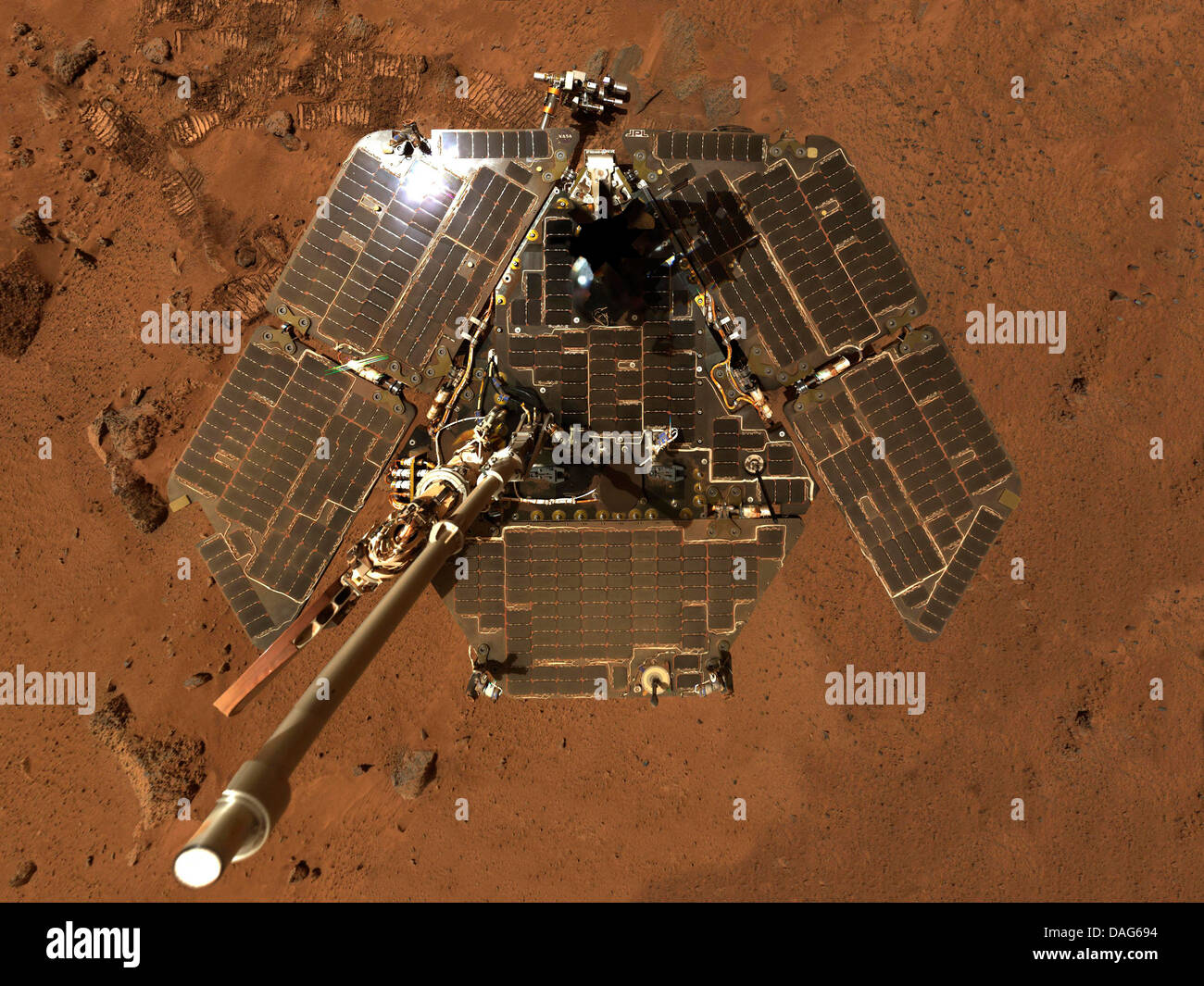 Spirito, MER-A (Mars Exploration Rover A), un manipolatore robotico rover su Marte. Versione ottimizzata di un originale immagine della NASA. Credit NASA Foto Stock