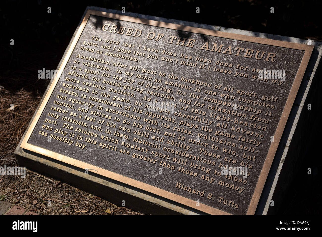 Credo della placca amatoriale su Pinehurst Resort Golf Walk of Fame, Pinehurst , NC Foto Stock