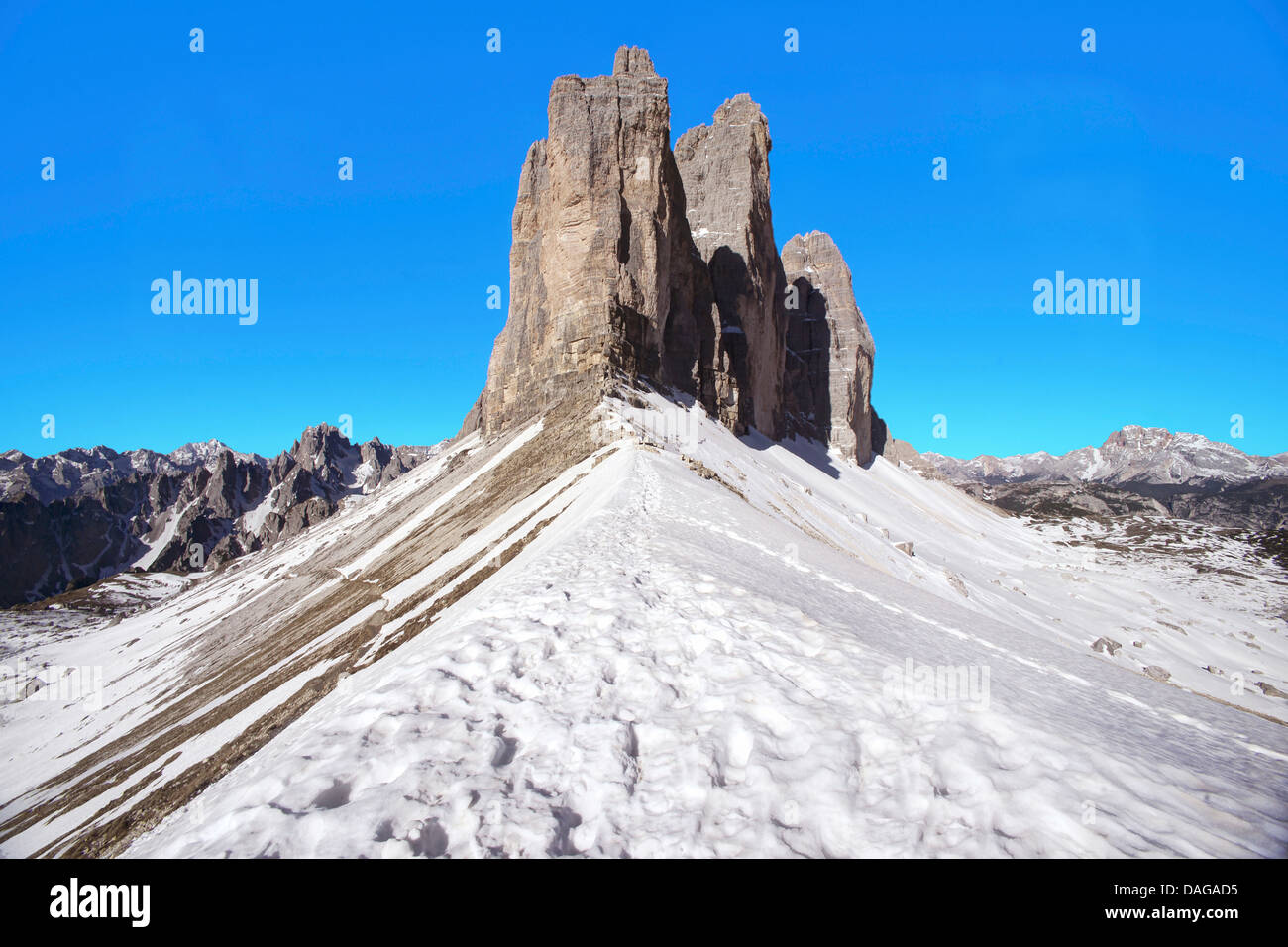 Drei Zinnen Gruppo, Italia, Alto Adige, Dolomiti Foto Stock