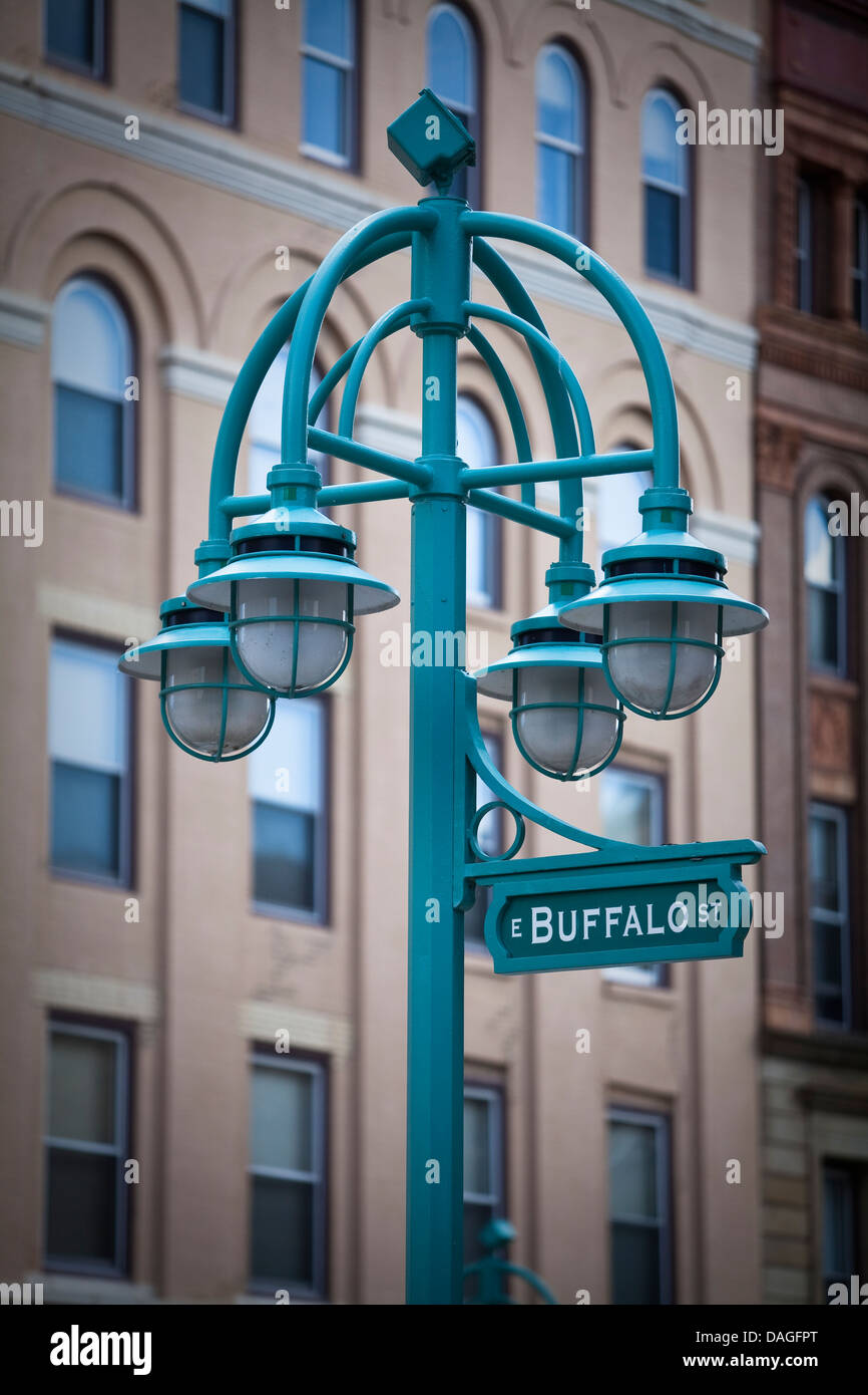 Oriente Buffalo street è visto nella storica terza Ward di Milwaukee Foto Stock