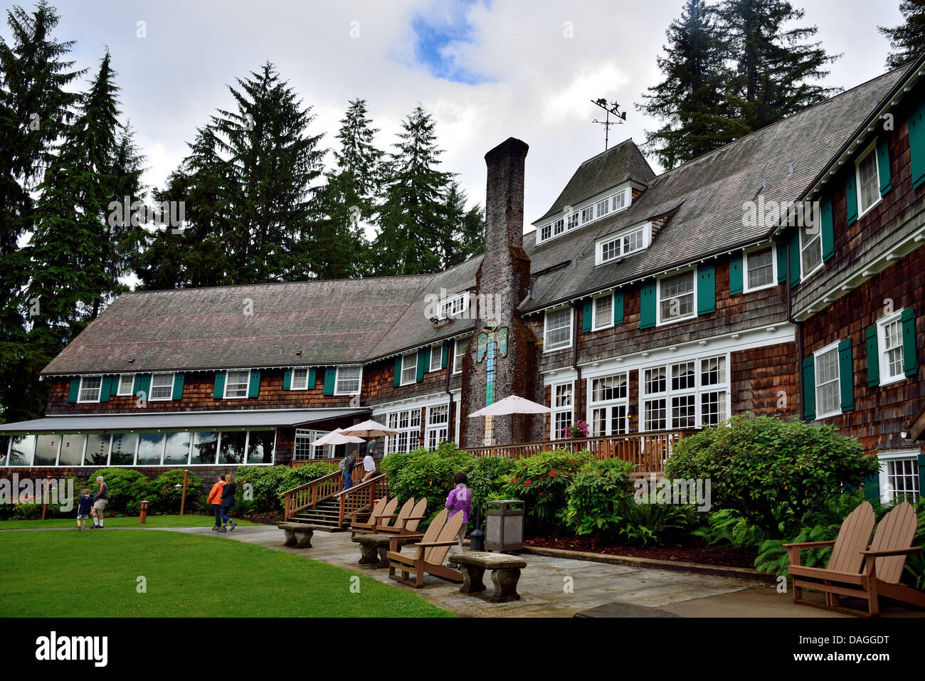 Storica Lake Quinault Lodge. Il Parco nazionale di Olympic, Washington, Stati Uniti d'America. Foto Stock