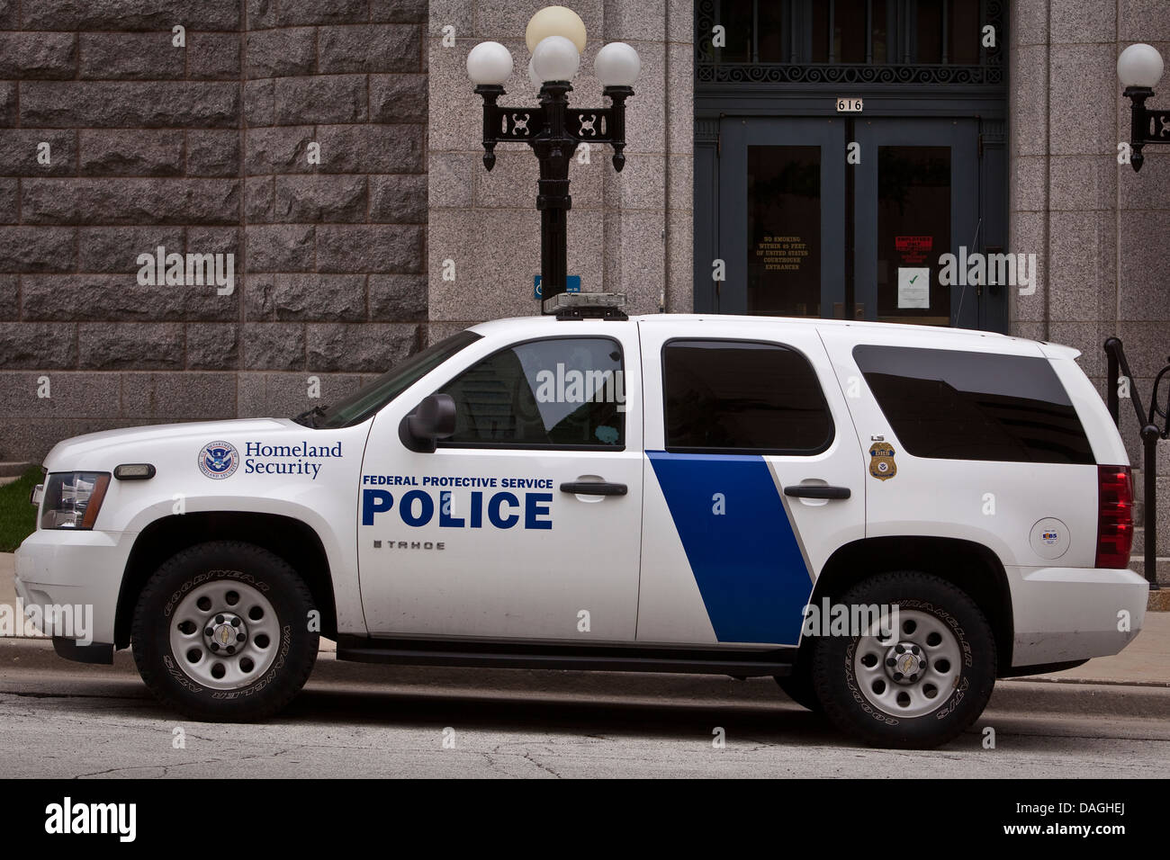 Un Homeland Security auto della polizia federale di servizio di protezione è visto in Milwaukee Foto Stock