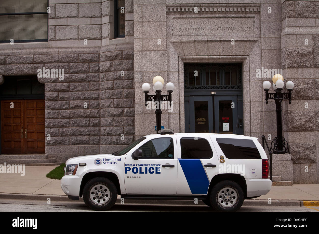 Un Homeland Security auto della polizia federale di servizio di protezione è visto in Milwaukee Foto Stock