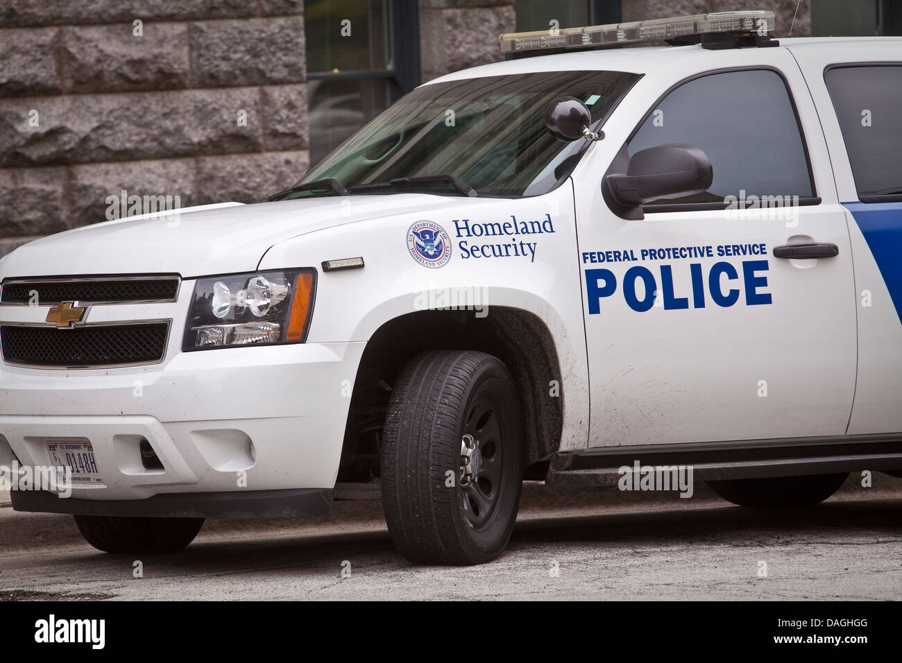Un Homeland Security auto della polizia federale di servizio di protezione è visto in Milwaukee Foto Stock