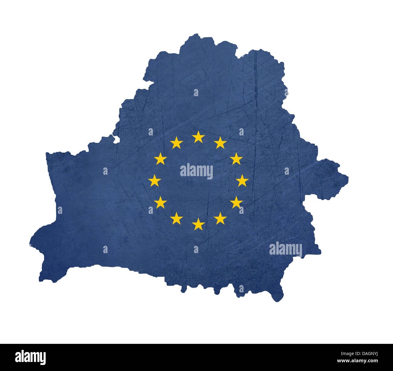 Bandiera europea Mappa di Bielorussia isolati su sfondo bianco. Foto Stock